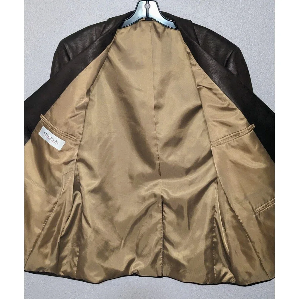 Emanuel Ungaro Men's 48R Brown Leather Look Sport Coat Blazer 2 Button Polyester
